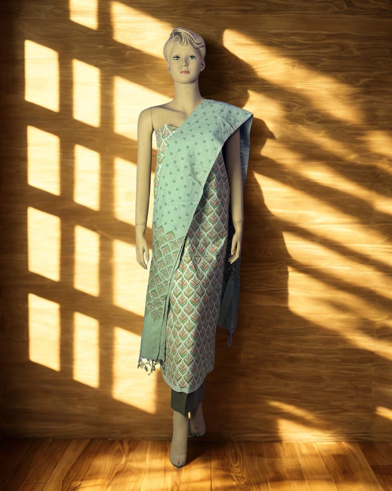 আনস্টিচড থ্রি পিস - আড়ং কটন - Main view showing full design