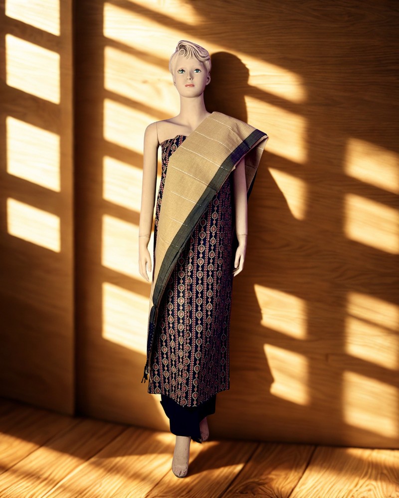 আনস্টিচড থ্রি পিস - আড়ং কটন - Main view showing full design