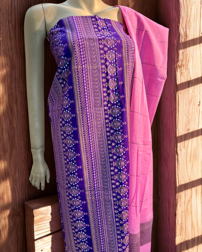 আনস্টিচড থ্রি পিস - আড়ং কটন - Alternate view 1 showing  color