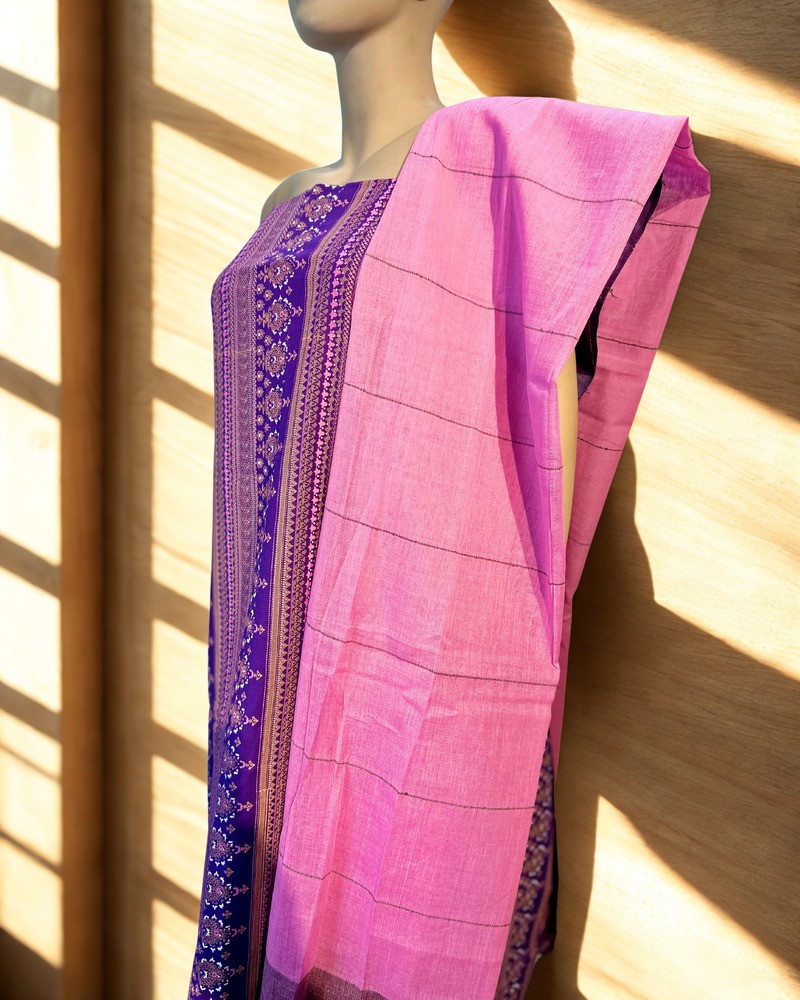 আনস্টিচড থ্রি পিস - আড়ং কটন - Alternate view 2 showing  color