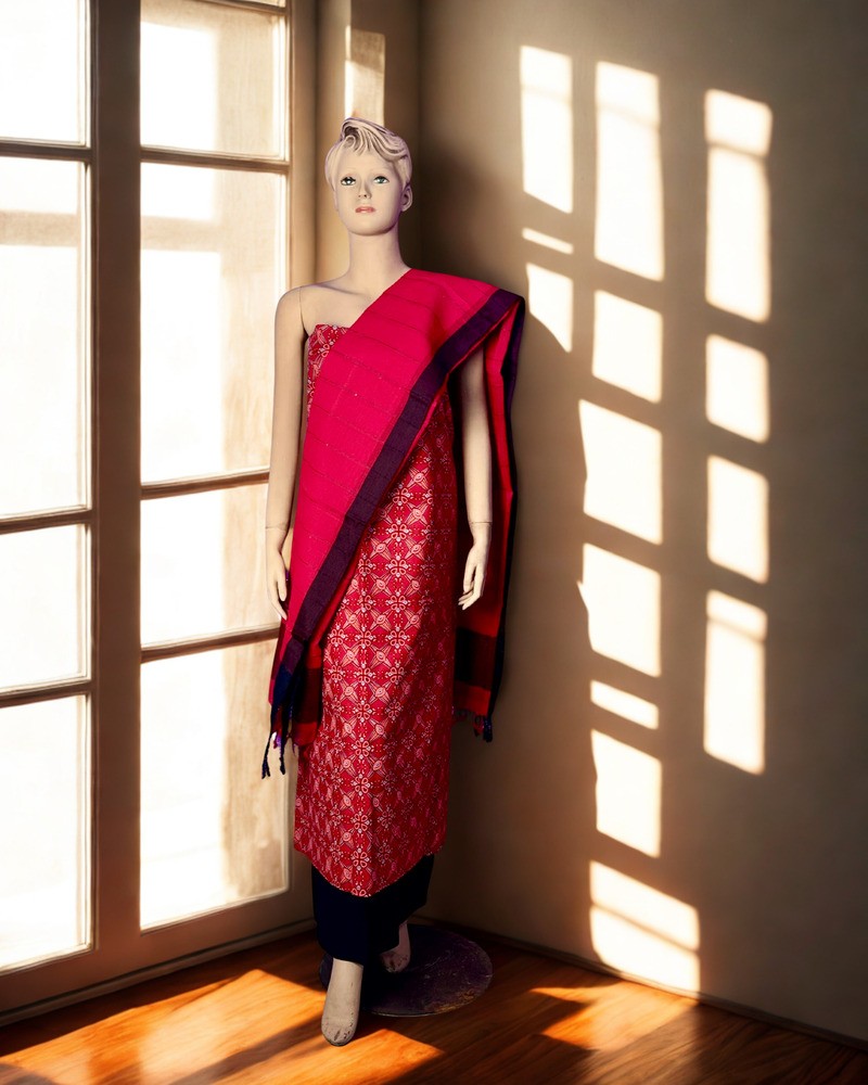 আনস্টিচড থ্রি পিস - আড়ং কটন - Main view showing full design